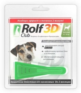 Рольф Клуб 3D капли от клещей и блох для собак  4-10кг